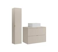 Vente-unique - Meuble de Salle de Bain Suspendu avec Vasque à Poser carrée et Colonne - Beige - 80 cm - ONDIL