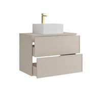 Vente-unique - Meuble de Salle de Bain Suspendu avec Vasque à Poser carrée et Robinet - Beige - 80 cm - ONDIL