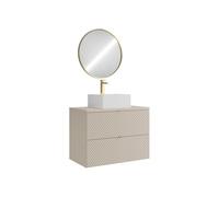Vente-unique - Meuble de Salle de Bain Suspendu avec Vasque à Poser carrée, Robinet et Miroir - Coloris Beige - 80 cm - DORIONI