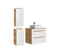 Vente-unique - Meuble de Salle de Bain Suspendu avec Vasque à Poser et Deux colonnes - Coloris Naturel et Blanc - 80 cm - Aruba