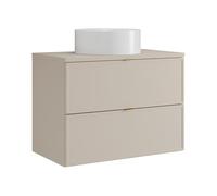 Vente-unique - Meuble de Salle de Bain Suspendu avec Vasque à Poser Ronde - Beige - 80 cm - ONDIL