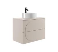 Vente-unique - Meuble de Salle de Bain Suspendu avec Vasque à Poser Ronde - Beige - 80 cm - VUTOMA
