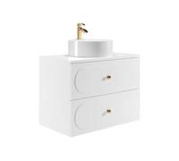 Vente-unique - Meuble de Salle de Bain Suspendu avec Vasque à Poser Ronde - Blanc - 80 cm - SATOBAL