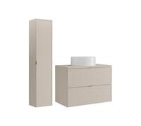 Vente-unique - Meuble de Salle de Bain Suspendu avec Vasque à Poser Ronde et Colonne - Beige - 80 cm - ONDIL