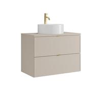 Vente-unique - Meuble de Salle de Bain Suspendu avec Vasque à Poser Ronde et Robinet - Beige - 80 cm - ONDIL