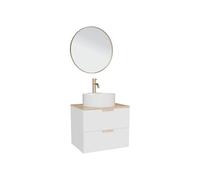 Vente-unique - Meuble de Salle de Bain Suspendu avec Vasque à Poser Ronde, Robinet et Miroir - Blanc - L60 cm - AVORELI