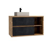 Vente-unique-Meuble de Salle de Bain Suspendu avec Vasque carrée - Coloris Naturel et Anthracite - 100 cm - TIKITIKI