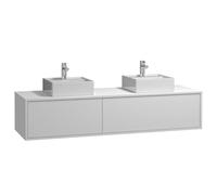 Vente-unique - Meuble de Salle de Bain Suspendu Blanc avec Double Vasque à Poser carrée - L150 cm - ISAURE II