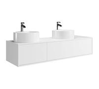 Vente-unique - Meuble de Salle de Bain Suspendu Blanc avec Double Vasque à Poser Ronde - L150 cm - ISAURE II