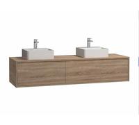 Vente-unique - Meuble de Salle de Bain Suspendu Coloris Naturel Clair avec Double Vasque à Poser carrée - L150 cm - ISAURE II