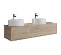 Vente-unique - Meuble de Salle de Bain Suspendu Coloris Naturel Clair avec Double Vasque à Poser Ronde - L150 cm - ISAURE II