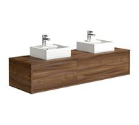 Vente-unique - Meuble de Salle de Bain Suspendu Coloris Naturel foncé avec Double Vasque à Poser carrée - L150 cm - ISAURE II