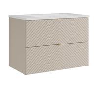 Vente-unique - Meuble de Salle de Bain Suspendu en Chevrons avec Vasque à encastrer - Beige - 80 cm - DORIONI