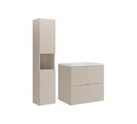 Vente-unique - Meuble de Salle de Bain Suspendu en Chevrons avec Vasque à encastrer et Colonne - Beige - 60 cm - DORIONI