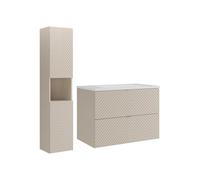 Vente-unique - Meuble de Salle de Bain Suspendu en Chevrons avec Vasque à encastrer et Colonne - Beige - 80 cm - DORIONI
