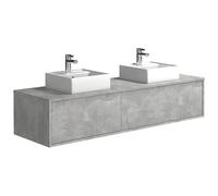 Vente-unique - Meuble de Salle de Bain Suspendu Gris béton avec Double Vasque - L150 cm - ISAURE II