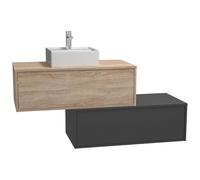 Meuble de salle de bain suspendu naturel clair et anthracite avec simple vasque carrée et deux tiroirs - 94 cm - TEANA II