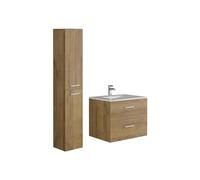 Vente-unique - Meuble de Salle de Bain Suspendu Simple Vasque avec Colonne de Rangement - Coloris Naturel Clair - 60 cm - Kayla