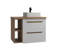 Vente-unique - Meuble de Salle de Bain Suspendu Simple Vasque et niches - Coloris Naturel et Blanc - 80 cm - Aruba