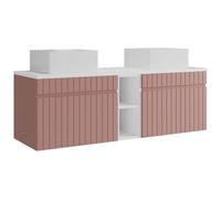 Vente-unique - Meuble de Salle de Bain Suspendu strié avec niches et Double Vasque à Poser carrée - Rose - L140 cm - SATARA