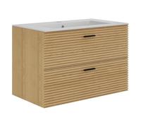 Vente-unique - Meuble de Salle de Bain Suspendu strié avec Vasque à encastrer - 2 tiroirs - Naturel Clair - 80 cm - SARONE