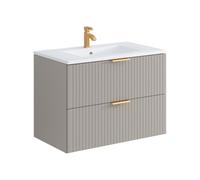Meuble de salle de bain suspendu strié avec vasque à encastrer - Beige - 80 cm - ZEVARA