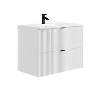Vente-unique - Meuble de Salle de Bain Suspendu strié avec Vasque à encastrer - Blanc Mat - 80 cm - ZEVINI