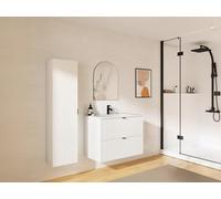 Vente-unique - Meuble de Salle de Bain Suspendu strié avec Vasque à encastrer et Colonne - Blanc Mat - 80 cm - ZEVINI