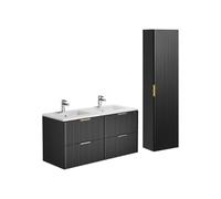 Vente-unique - Meuble de Salle de Bain Suspendu strié avec Vasque à encastrer et Colonne - Noir - 120 cm - ZEVARA