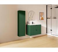 Vente-unique - Meuble de Salle de Bain Suspendu strié avec Vasque à encastrer et Colonne - Vert Mat - 80 cm -ZEVINI