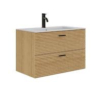 Vente-unique - Meuble de Salle de Bain Suspendu strié avec Vasque à encastrer et Robinet - 2 tiroirs - Naturel Clair - 80 cm - SARONE