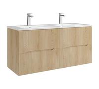 Vente-unique - Meuble de Salle de Bain Suspendu strié avec Vasque à encastrer et Robinet - Naturel Clair - 120 cm - ORISO