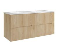 Vente-unique - Meuble de Salle de Bain Suspendu strié avec Vasque à encastrer - Naturel Clair - 120 cm - ORISO