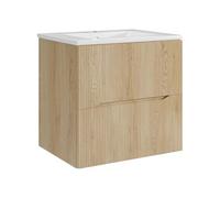 Meuble de salle de bain suspendu strié avec vasque à encastrer - Naturel clair - 60 cm - ORISO
