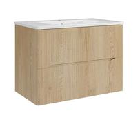 Vente-unique - Meuble de Salle de Bain Suspendu strié avec Vasque à encastrer - Naturel Clair - 80 cm - ORISO