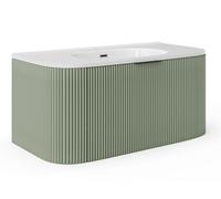 Vente-unique - Meuble de Salle de Bain Suspendu strié avec Vasque à encastrer - Vert Mat - 100 cm - LOMERI