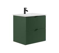 Meuble de salle de bain suspendu strié avec vasque à encastrer - Vert mat - 60 cm - ZEVINI