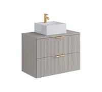 Vente-unique-Meuble de Salle de Bain Suspendu strié avec Vasque à Poser carrée - Beige - 80 cm - ZEVARA