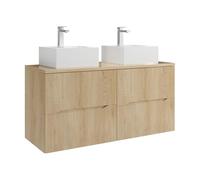 Vente-unique - Meuble de Salle de Bain Suspendu strié avec Vasque à Poser carrée et Robinet - Naturel Clair - 120 cm - ORISO