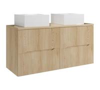 Vente-unique - Meuble de Salle de Bain Suspendu strié avec Vasque à Poser carrée - Naturel Clair - 120 cm - ORISO