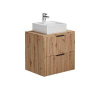 Vente-unique - Meuble de Salle de Bain Suspendu strié avec Vasque à Poser carrée - Naturel Clair - L60 cm - ZEVARA