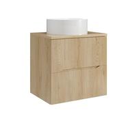 Vente-unique - Meuble de Salle de Bain Suspendu strié avec Vasque à Poser Ronde - Naturel Clair - 60 cm - ORISO