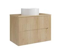 Vente-unique - Meuble de Salle de Bain Suspendu strié avec Vasque à Poser Ronde - Naturel Clair - 80 cm - ORISO