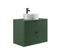 Vente-unique - Meuble de Salle de Bain Suspendu strié avec Vasque à Poser Ronde - Vert Mat - 80 cm - ZEVINI