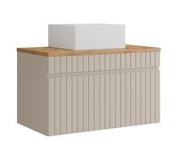 Vente-unique - Meuble de Salle de Bain Suspendu strié Beige avec Vasque à Poser carrée - 80 cm - SATARA