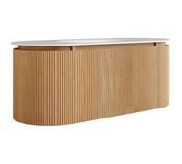 Vente-unique - Meuble de Salle de Bain Suspendu strié en Bois de frêne avec Vasque à encastrer en résine Blanc Mat - Naturel Clair - L120 cm - LILIKO