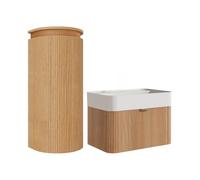 Vente-unique - Meuble de Salle de Bain Suspendu strié en Bois de frêne avec Vasque à encastrer et Colonne - Naturel Clair - 60 cm - BULMAS