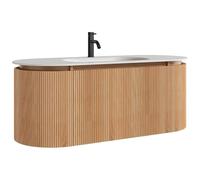 Vente-unique - Meuble de Salle de Bain Suspendu strié en Bois de frêne avec Vasque à encastrer et Robinet - Naturel Clair - L120 cm - LILIKO