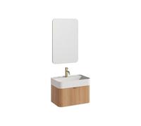 Vente-unique - Meuble de Salle de Bain Suspendu strié en Bois de frêne avec Vasque à encastrer, Robinet et Miroir - Naturel Clair - 60 cm - BULMAS