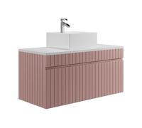 Vente-unique - Meuble de Salle de Bain Suspendu strié Rose avec Vasque à Poser - 100 cm - SATARA